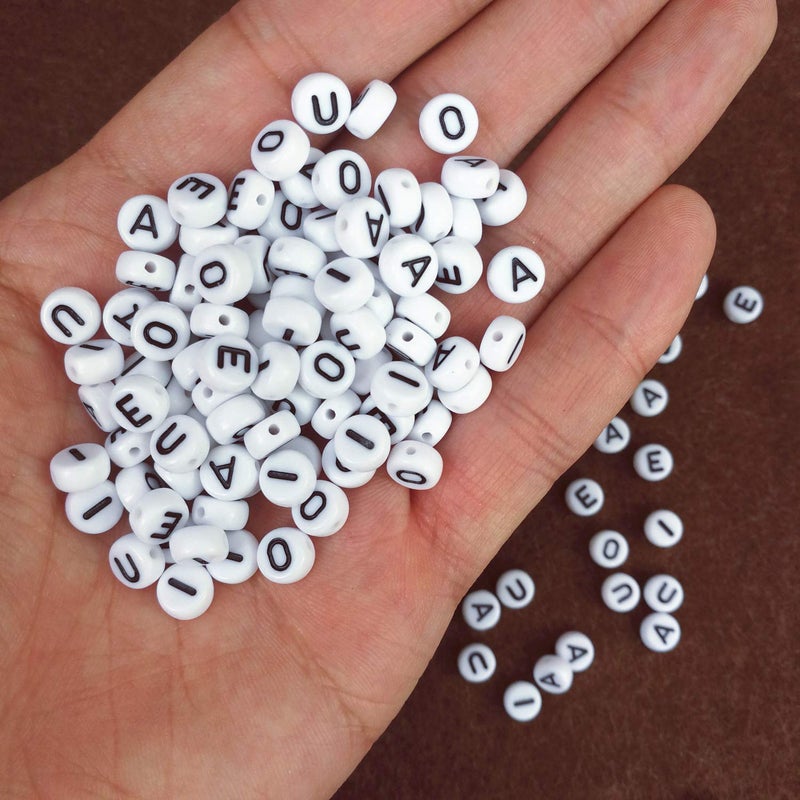 Looconi Amaney 300pcs Vowel Letter Beads A E I O U 7Ã—4mm White Round Acrylic Letter Beads for Jewelry Making Bracelets Necklaces Each 60 Pieces - Image 3